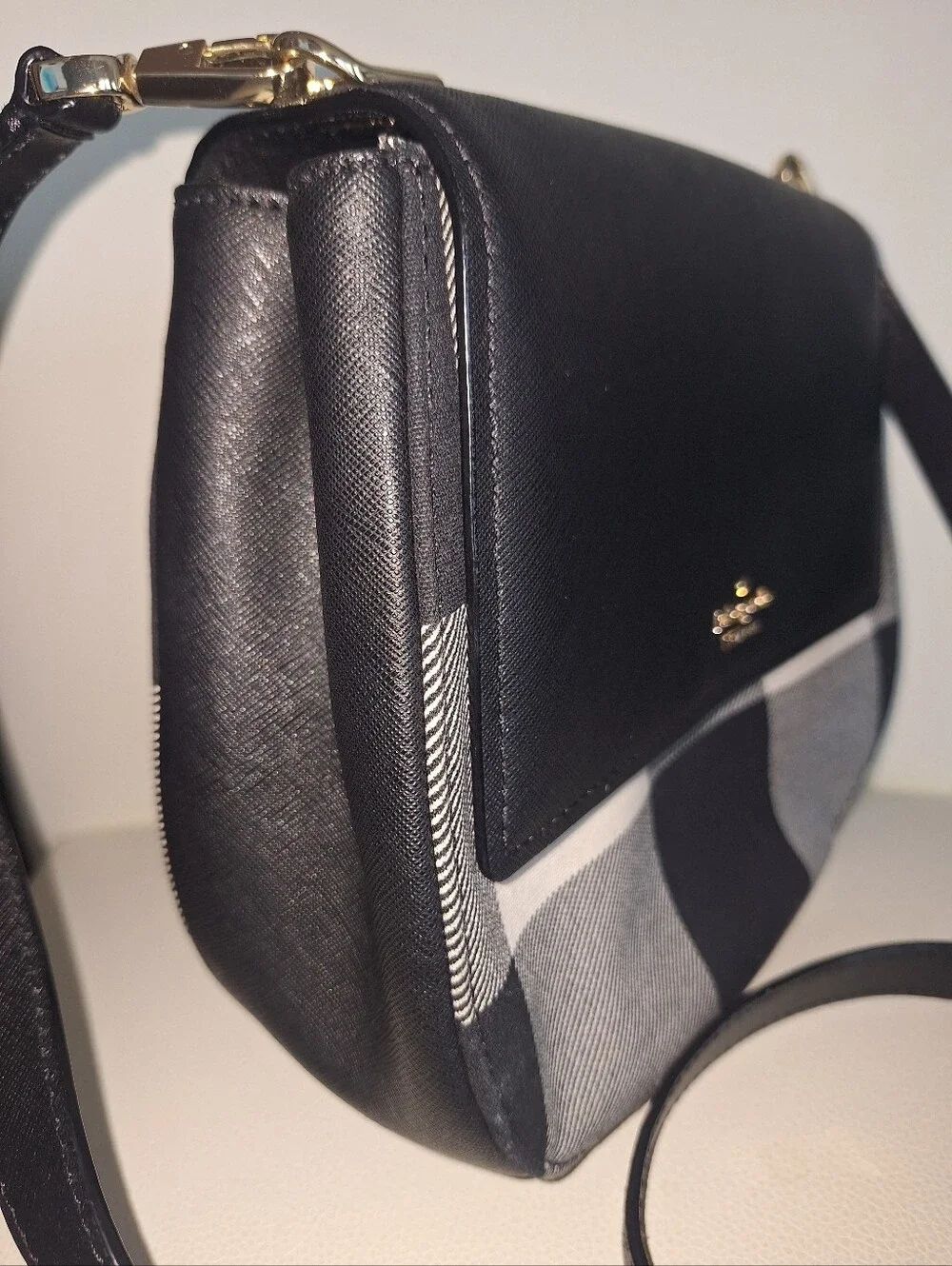 Kate Spade Black & Cream Cameron Street Plaid Crossbody Bag EUC